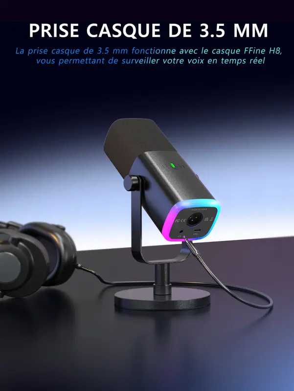 FIFINE-Microphone dynamique USB/XLR avec bouton tactile muet, prise téléphonique pour sauna, commandes d'E/S, pour table de mixage PC PS5/4, micro de jeu, Ampligame AM8