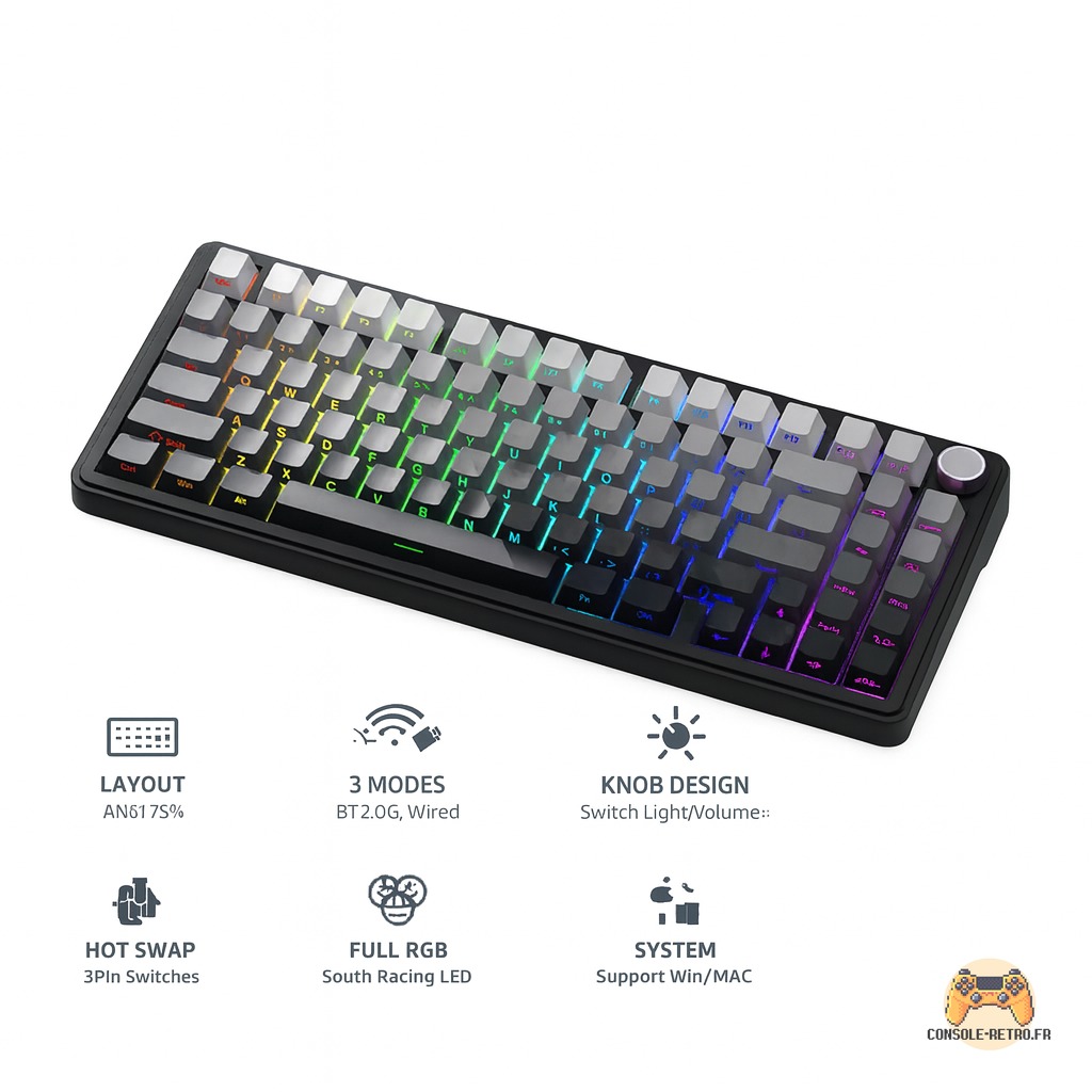 ATTACK SHARK X85 joint tri-mode clavier mécanique 75% avec bouton CNC